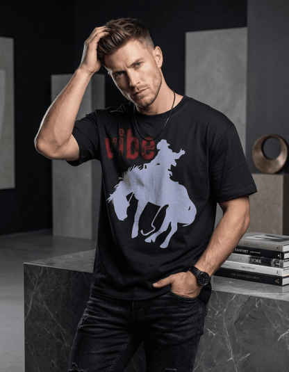 Black Oversized T-Shirt – Cowboy Vibe Graphic - VIBON Originals