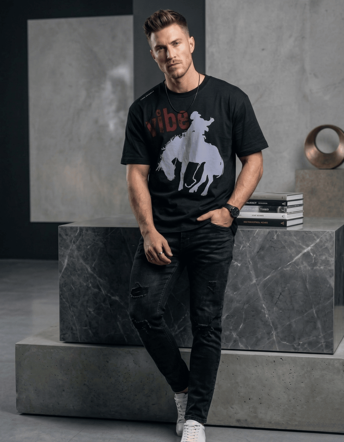 Black Oversized T-Shirt – Cowboy Vibe Graphic - VIBON Originals