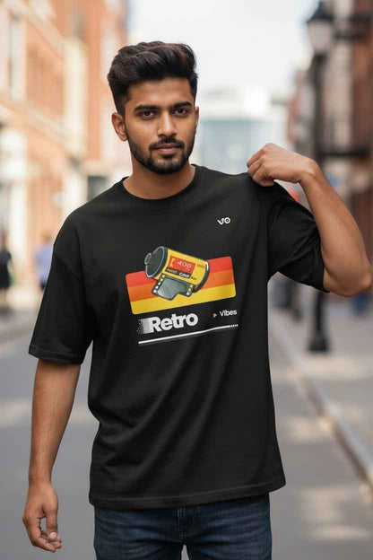 Black Retro Oversized T-Shirt | 100% Cotton Heavyweight Streetwear Tee – VIBON Originals - VIBON Originals