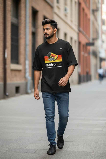 Black Retro Oversized T-Shirt | 100% Cotton Heavyweight Streetwear Tee – VIBON Originals - VIBON Originals