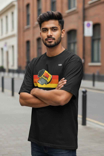 Black Retro Oversized T-Shirt | 100% Cotton Heavyweight Streetwear Tee – VIBON Originals - VIBON Originals