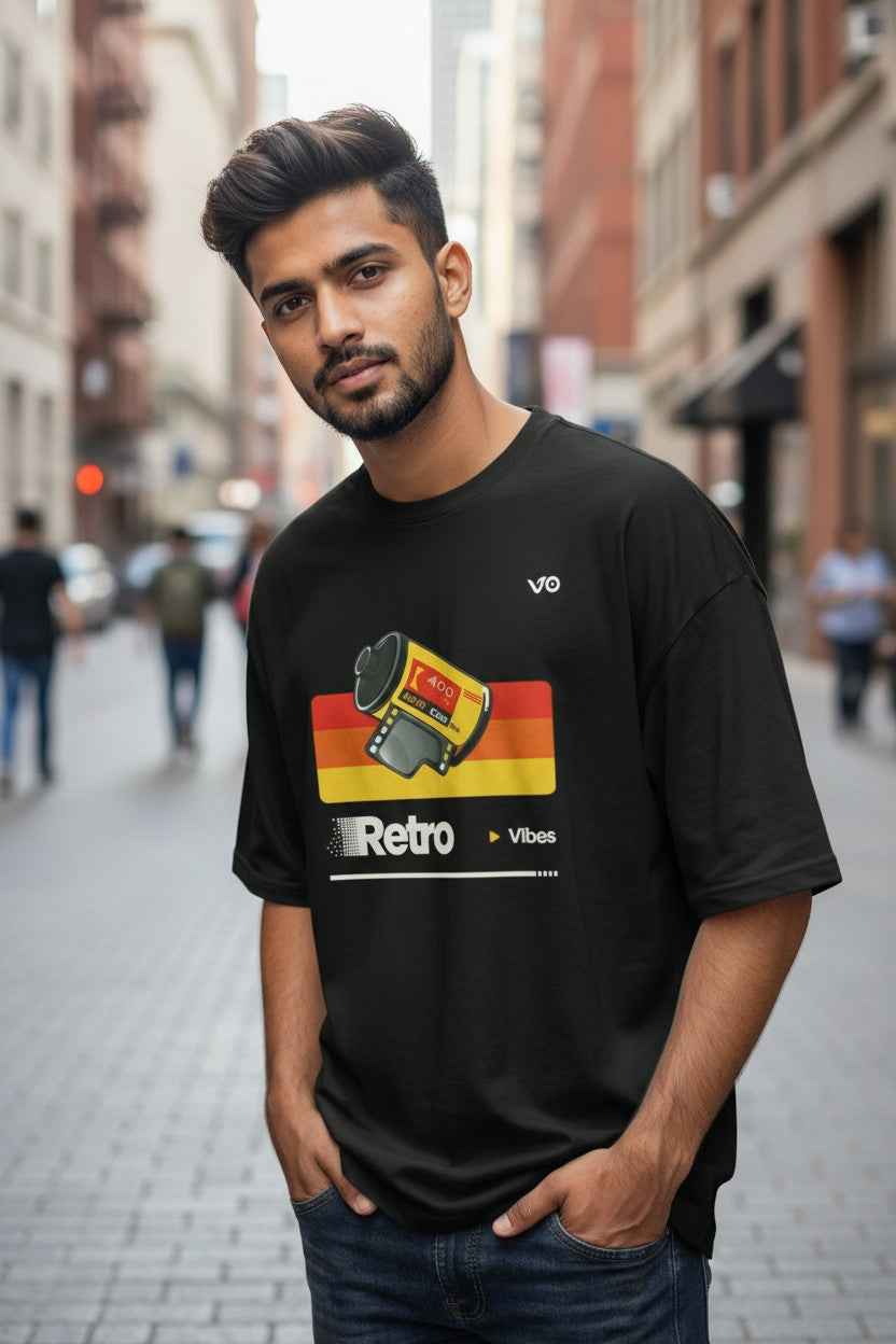 Black Retro Oversized T-Shirt | 100% Cotton Heavyweight Streetwear Tee – VIBON Originals - VIBON Originals