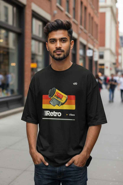 Black Retro Oversized T-Shirt | 100% Cotton Heavyweight Streetwear Tee – VIBON Originals - VIBON Originals