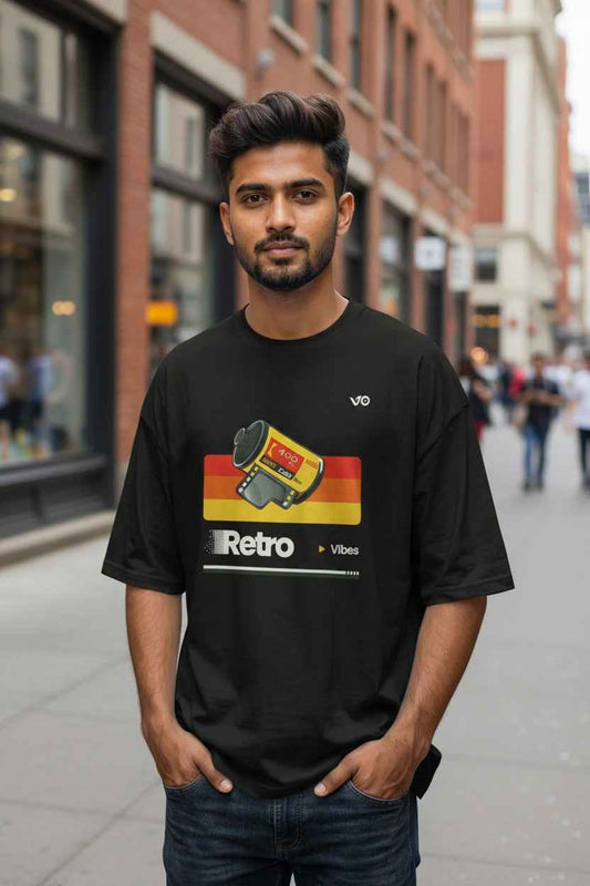 Black Retro Oversized T-Shirt | 100% Cotton Heavyweight Streetwear Tee – VIBON Originals - VIBON Originals