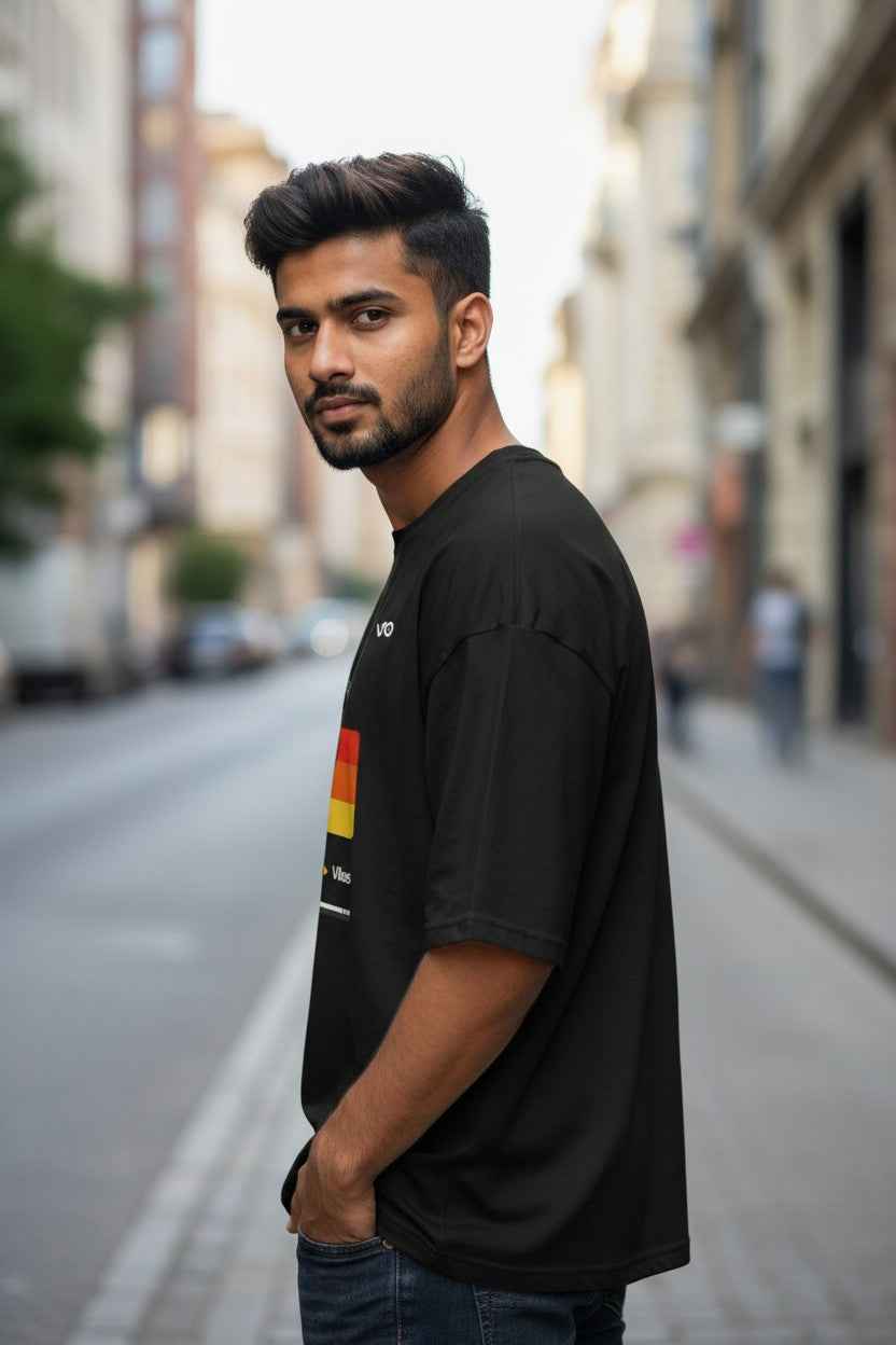 Black Retro Oversized T-Shirt | 100% Cotton Heavyweight Streetwear Tee – VIBON Originals - VIBON Originals