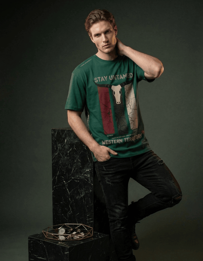 Bottle Green Oversized T-Shirt – Stay Untamed Graphic - VIBON Originals