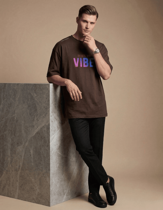 Brown Oversized T-Shirt – Born to Vibe Graphic - VIBON Originals