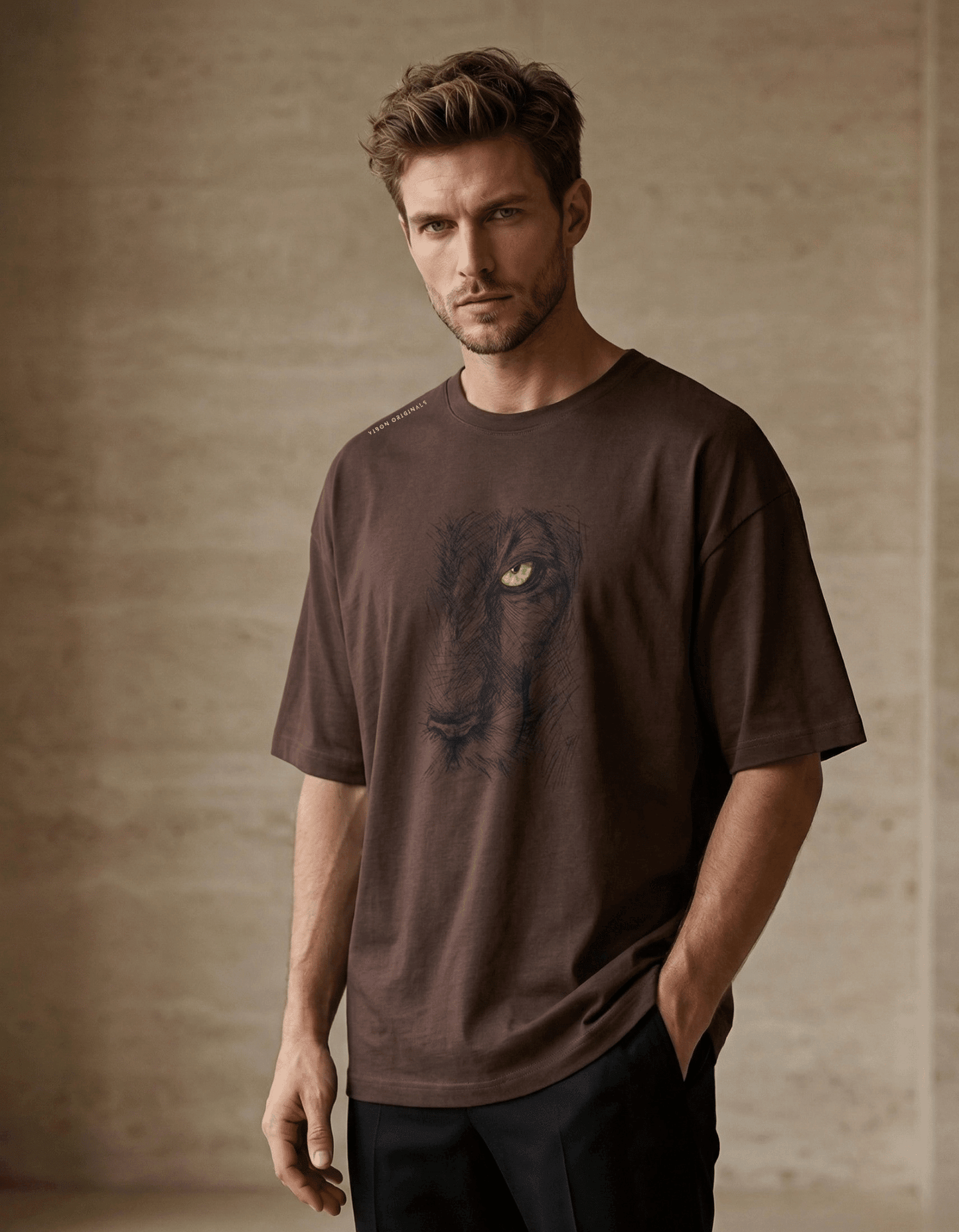 Brown Oversized T-Shirt– Lion Graphic - VIBON Originals