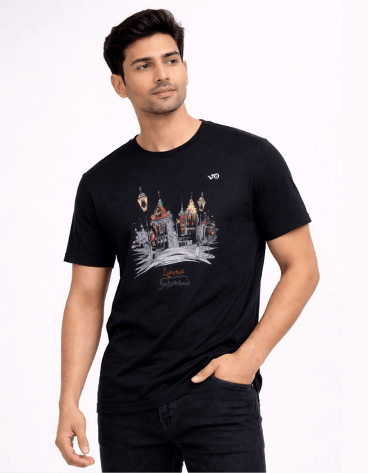 City Graphic Black Cotton T-Shirt - VIBON Originals
