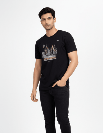 City Graphic Black Cotton T-Shirt - VIBON Originals