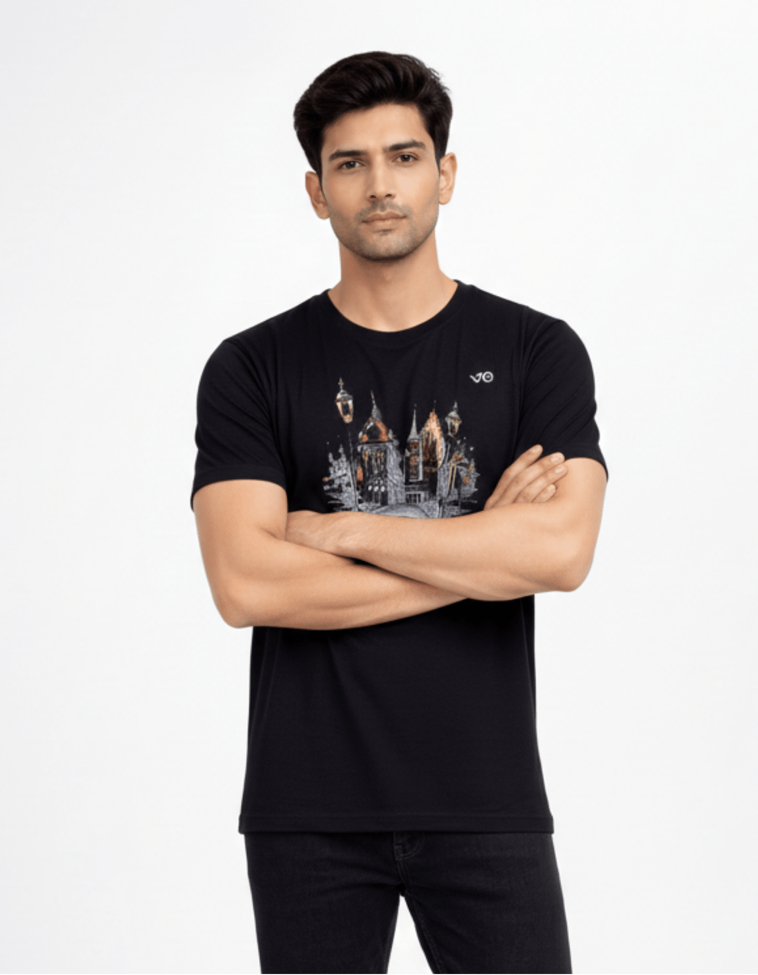 City Graphic Black Cotton T-Shirt - VIBON Originals