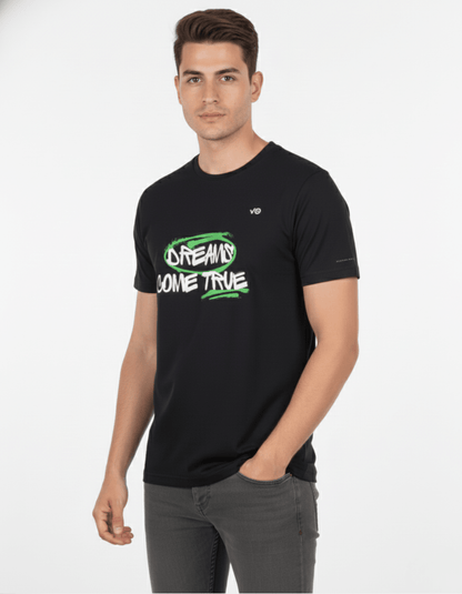Dreams Come True Black Cotton T-Shirt - VIBON Originals