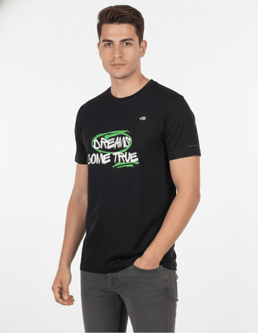 Dreams Come True Black Cotton T-Shirt - VIBON Originals