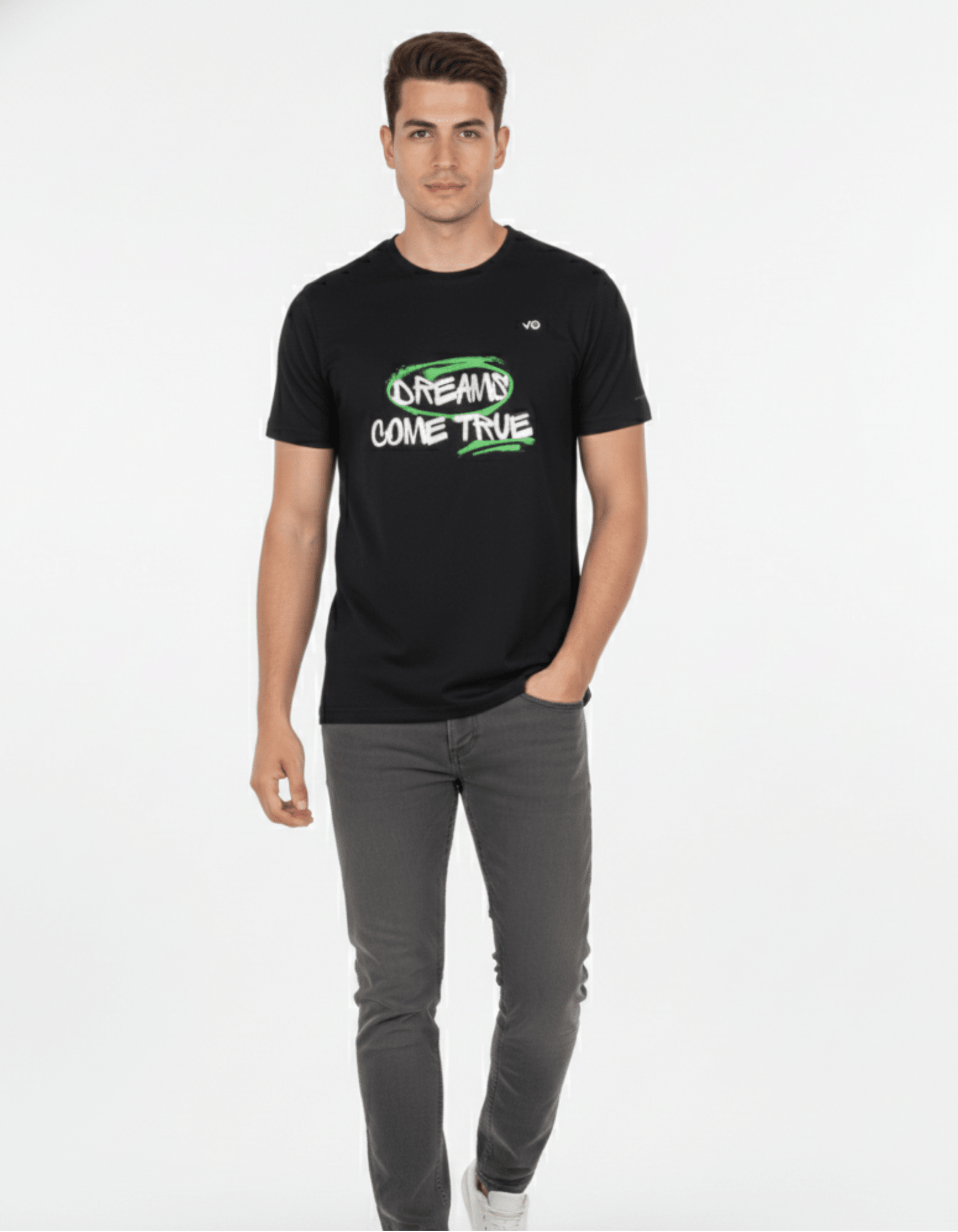Dreams Come True Black Cotton T-Shirt - VIBON Originals