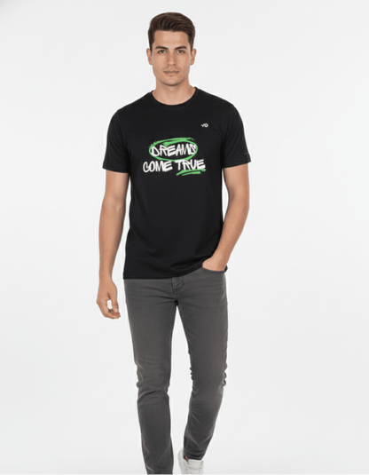 Dreams Come True Black Cotton T-Shirt - VIBON Originals