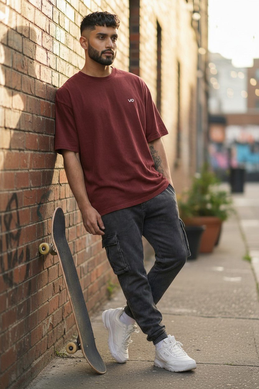 Maroon Oversized T-Shirt | 100% Cotton Heavyweight Streetwear Tee – VIBON Originals - VIBON Originals