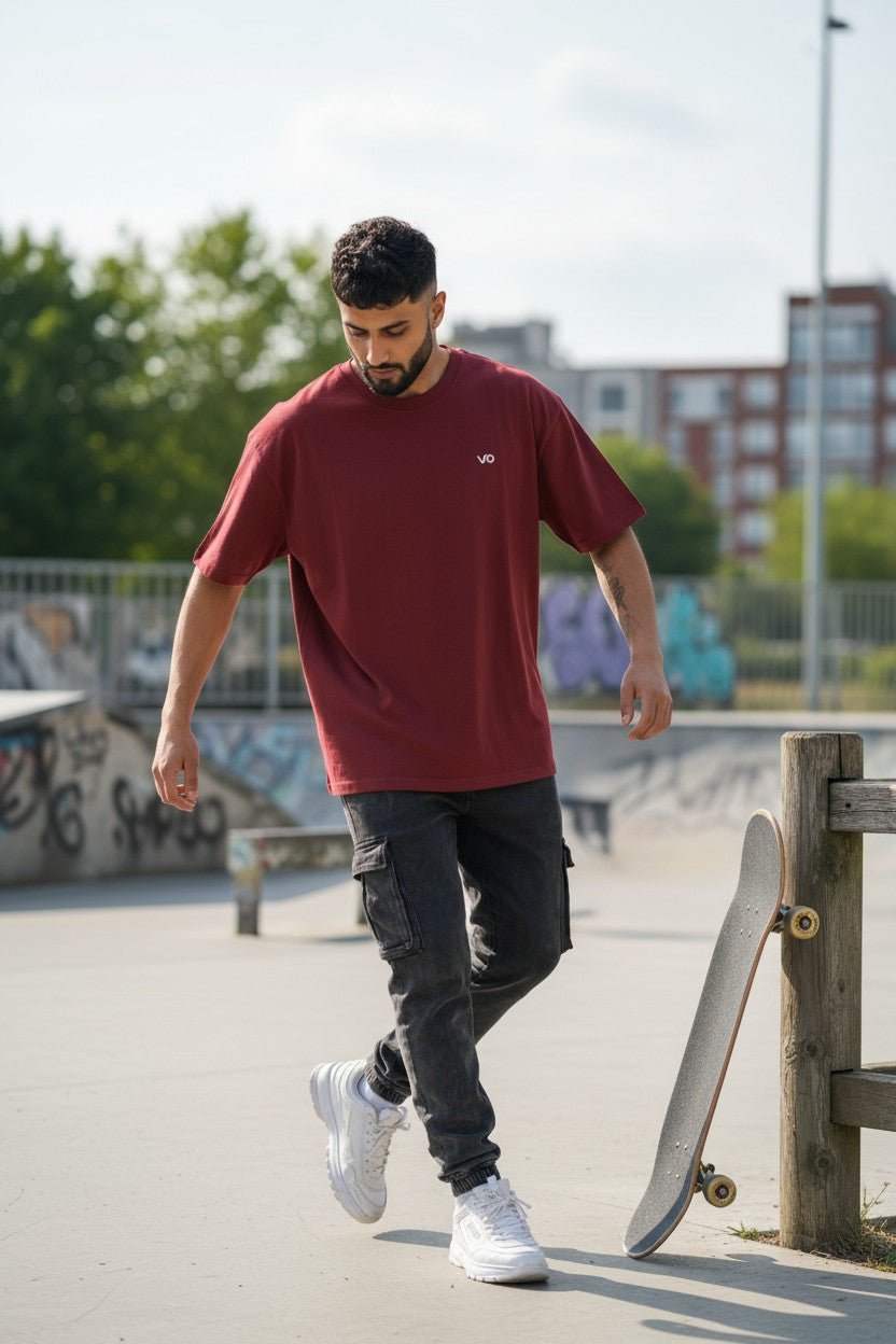 Maroon Oversized T-Shirt | 100% Cotton Heavyweight Streetwear Tee – VIBON Originals - VIBON Originals
