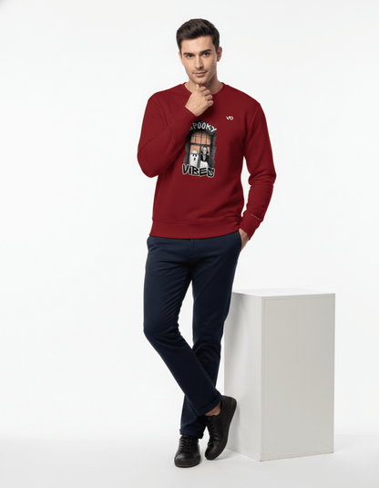 Maroon Snow Soft Cotton Sweatshirt Spooky Vibes Graphic - VIBON Originals