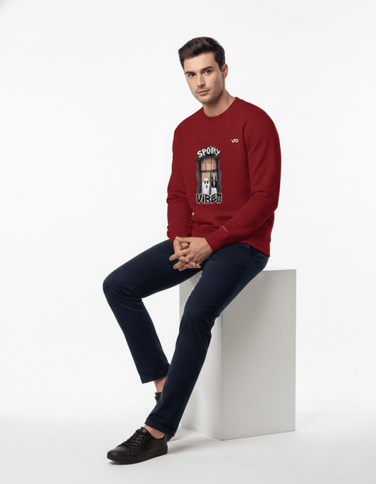 Maroon Snow Soft Cotton Sweatshirt Spooky Vibes Graphic - VIBON Originals