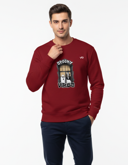 Maroon Snow Soft Cotton Sweatshirt Spooky Vibes Graphic
