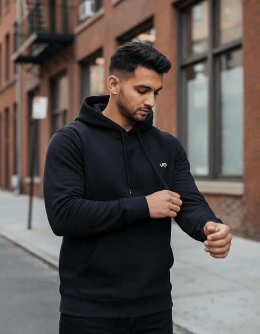 Men’s Black Cotton Hoodie – 100% Cotton, Anti - Pilling & Breathable - VIBON Originals