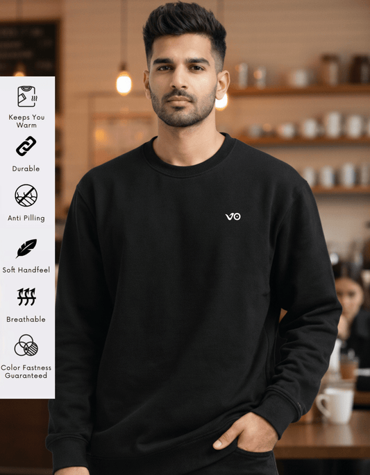 Men’s Black Cotton Sweatshirt – Soft Handfeel, Breathable & Long - Lasting - VIBON Originals