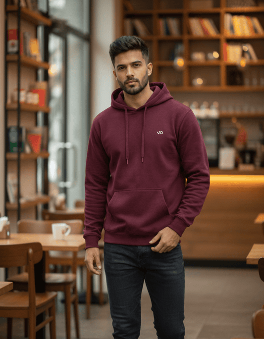 Men’s Maroon Cotton Hoodie – 100% Cotton, Anti - Pilling & Breathable - VIBON Originals