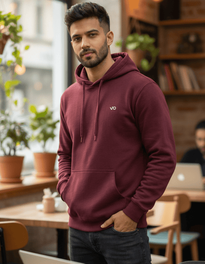Men’s Maroon Cotton Hoodie – 100% Cotton, Anti - Pilling & Breathable - VIBON Originals