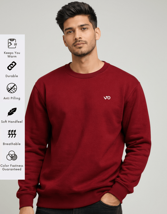 Men’s Maroon Cotton Sweatshirt – Premium Soft Feel & Durable Fabric - VIBON Originals