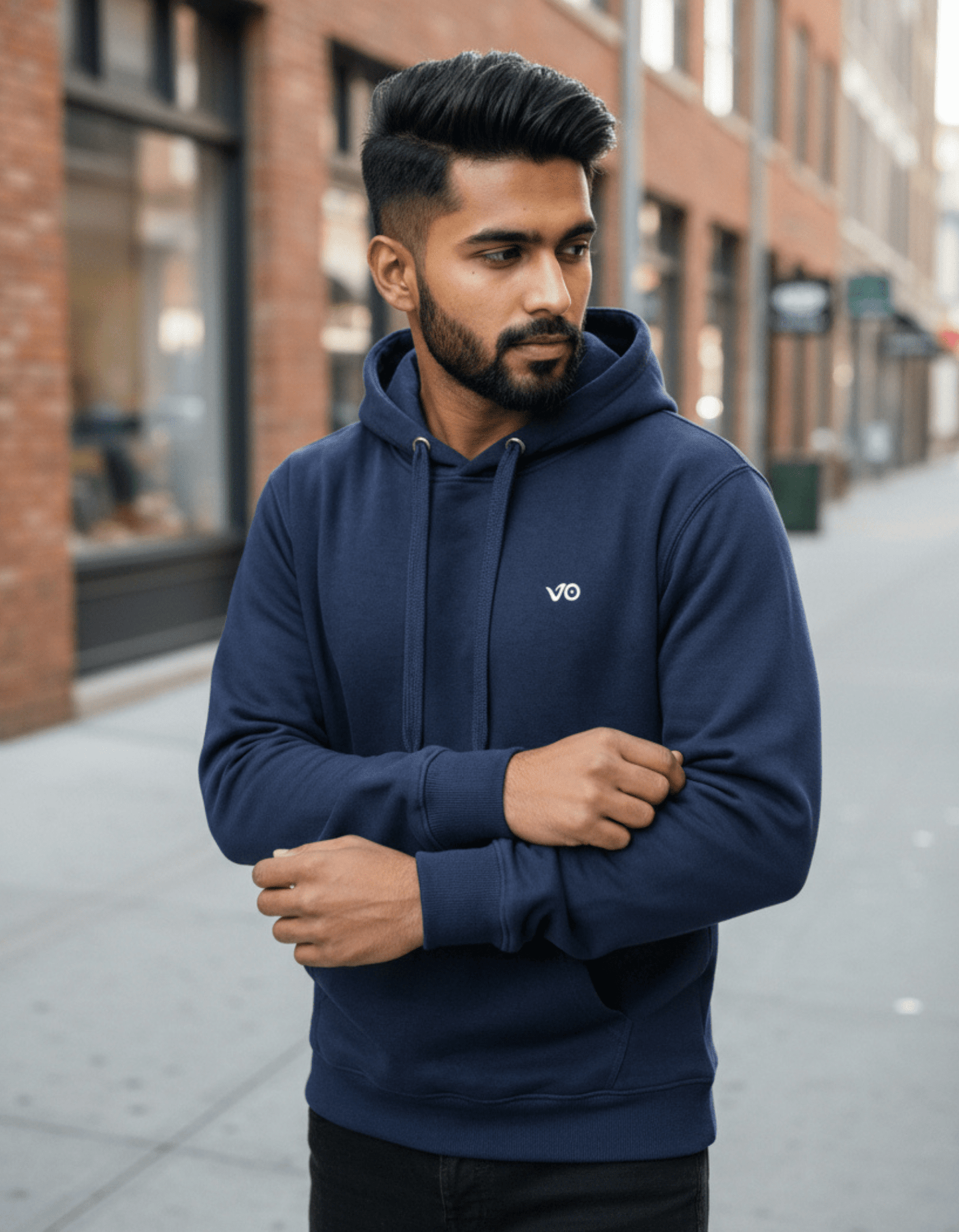 Men’s Navy Blue Cotton Hoodie – 100% Cotton, Anti - Pilling & Breathable - VIBON Originals