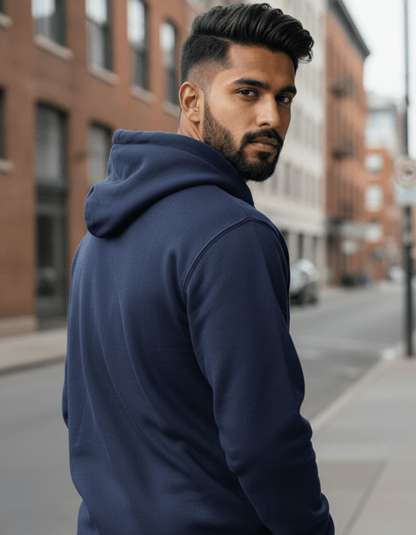 Men’s Navy Blue Cotton Hoodie – 100% Cotton, Anti - Pilling & Breathable - VIBON Originals