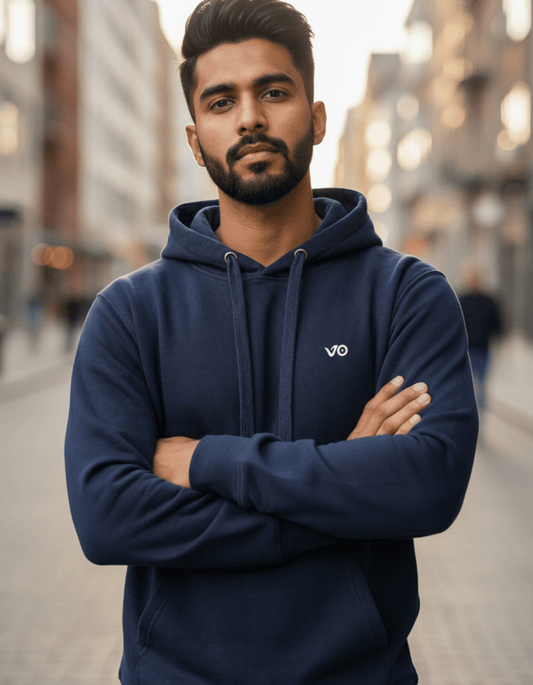 Men’s Navy Blue Cotton Hoodie – 100% Cotton, Anti - Pilling & Breathable - VIBON Originals