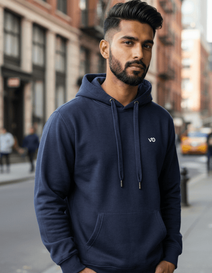Men’s Navy Blue Cotton Hoodie – 100% Cotton, Anti - Pilling & Breathable - VIBON Originals