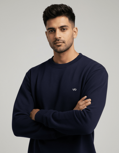 Men’s Navy Blue Cotton Sweatshirt – Soft, Breathable & Anti - Pilling - VIBON Originals