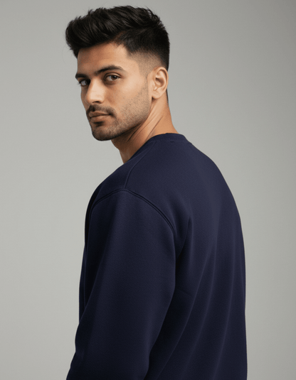 Men’s Navy Blue Cotton Sweatshirt – Soft, Breathable & Anti - Pilling - VIBON Originals