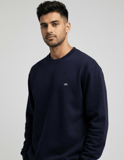 Men’s Navy Blue Cotton Sweatshirt – Soft, Breathable & Anti - Pilling - VIBON Originals