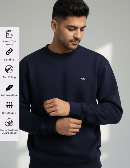 Men’s Navy Blue Cotton Sweatshirt – Soft, Breathable & Anti - Pilling - VIBON Originals