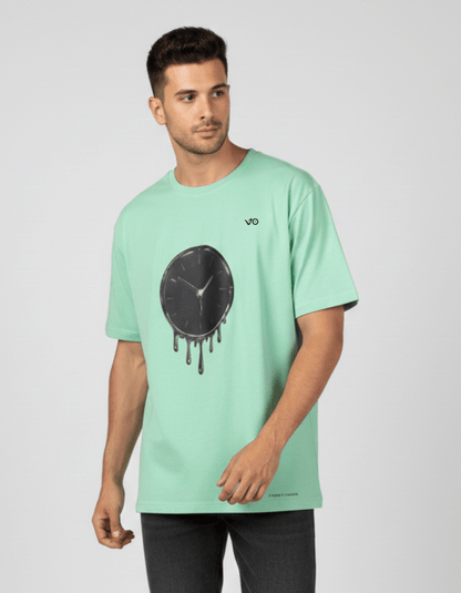 Mint green Dripping Clock Oversized Cotton T-Shirt - VIBON Originals