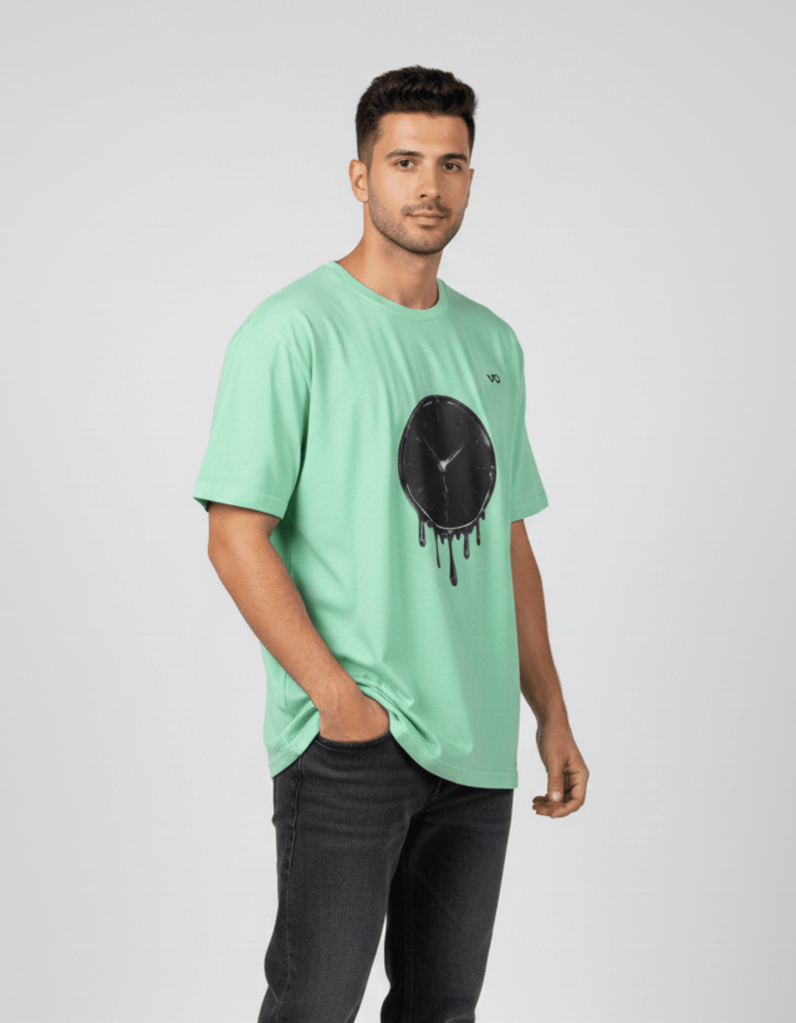 Mint green Dripping Clock Oversized Cotton T-Shirt - VIBON Originals
