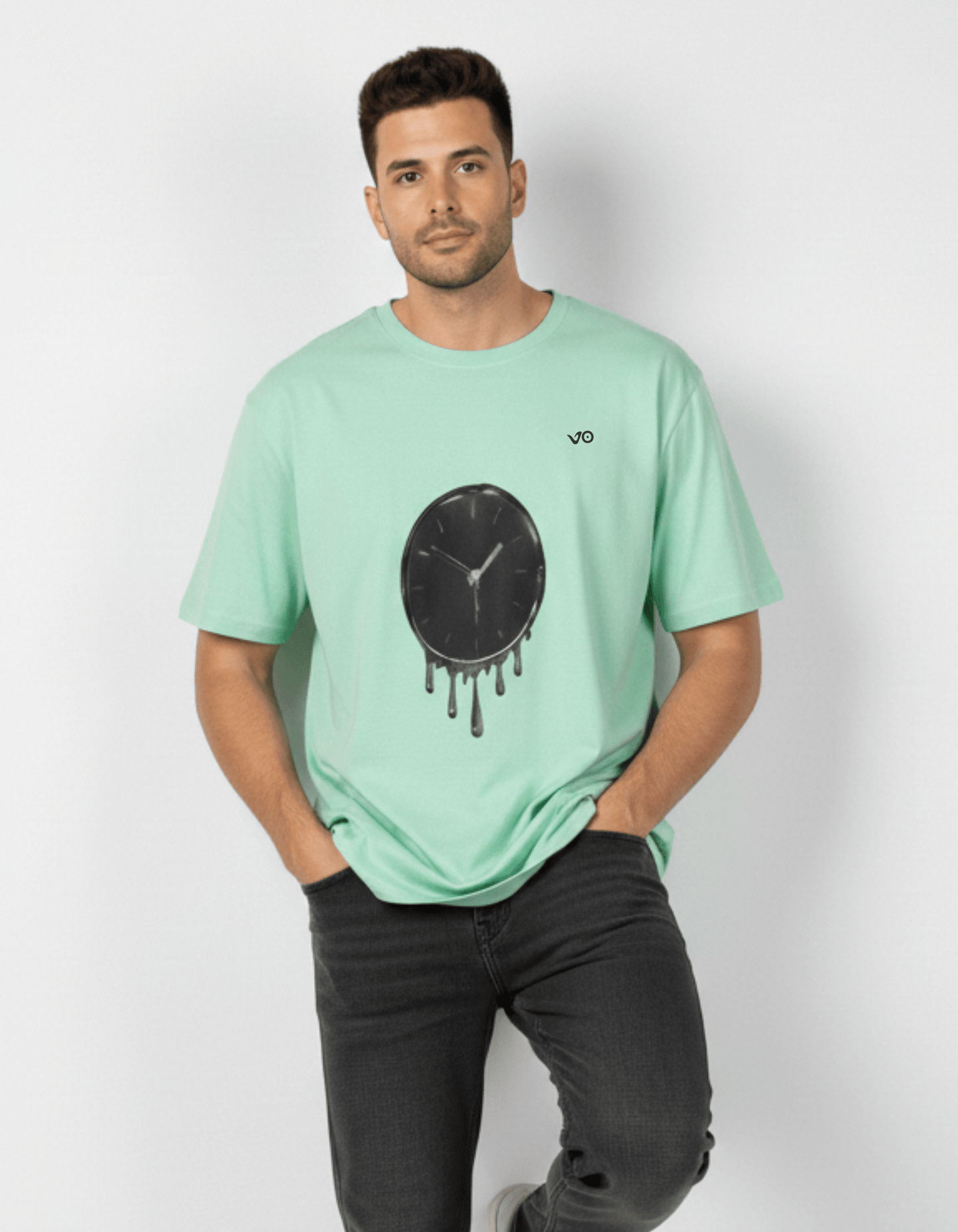 Mint green Dripping Clock Oversized Cotton T-Shirt - VIBON Originals