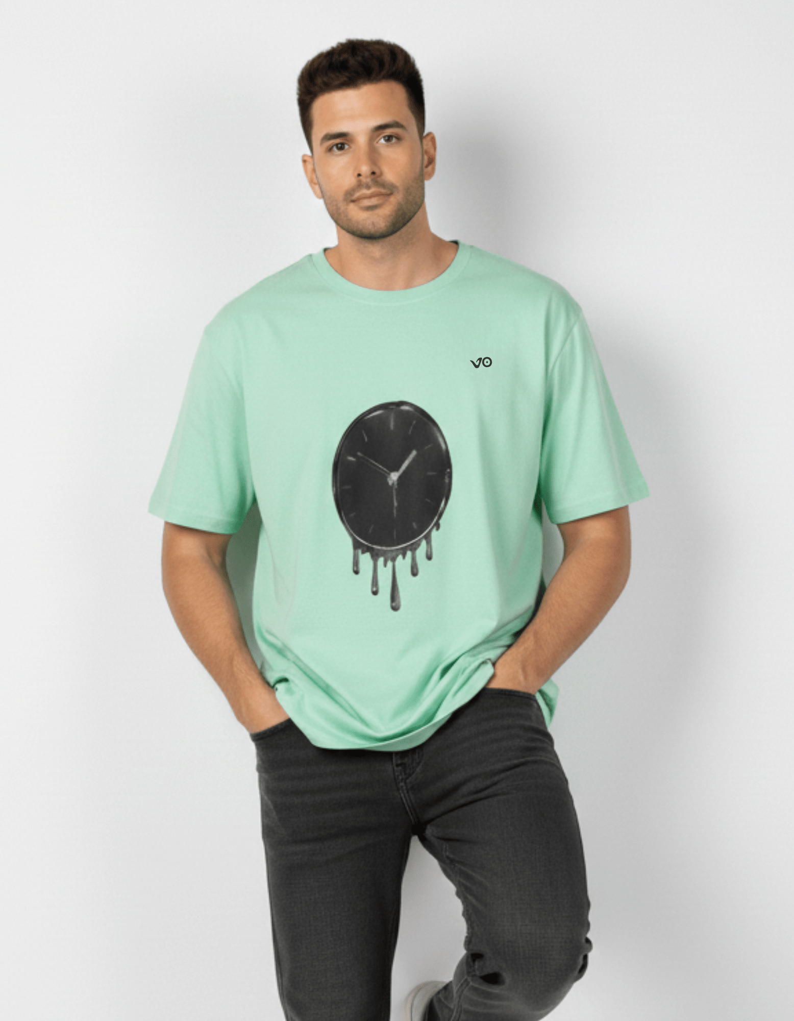 Mint green Dripping Clock Oversized Cotton T-Shirt - VIBON Originals