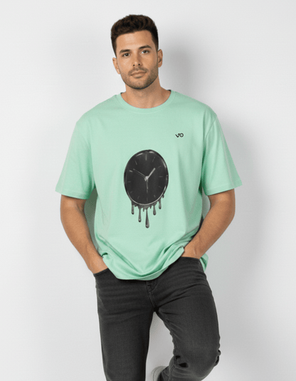 Mint green Dripping Clock Oversized Cotton T-Shirt - VIBON Originals