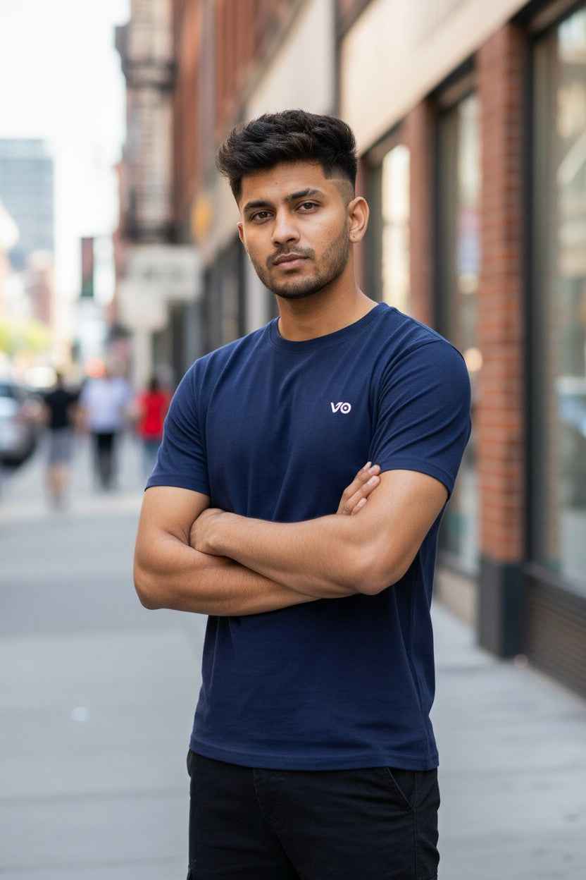 Navy Blue Classic T-Shirt | 100% Cotton Minimal Streetwear Tee – VIBON Originals - VIBON Originals