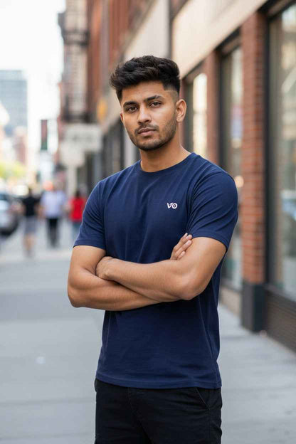 Navy Blue Classic T-Shirt | 100% Cotton Minimal Streetwear Tee – VIBON Originals - VIBON Originals