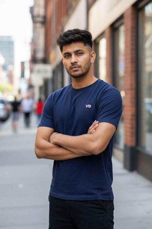 Navy Blue Classic T-Shirt | 100% Cotton Minimal Streetwear Tee – VIBON Originals - VIBON Originals