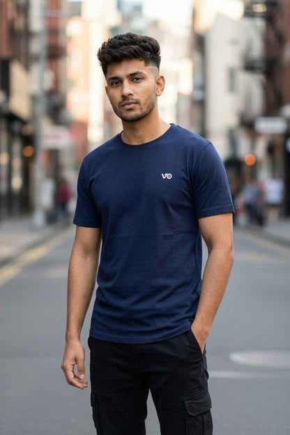 Navy Blue Classic T-Shirt | 100% Cotton Minimal Streetwear Tee – VIBON Originals - VIBON Originals