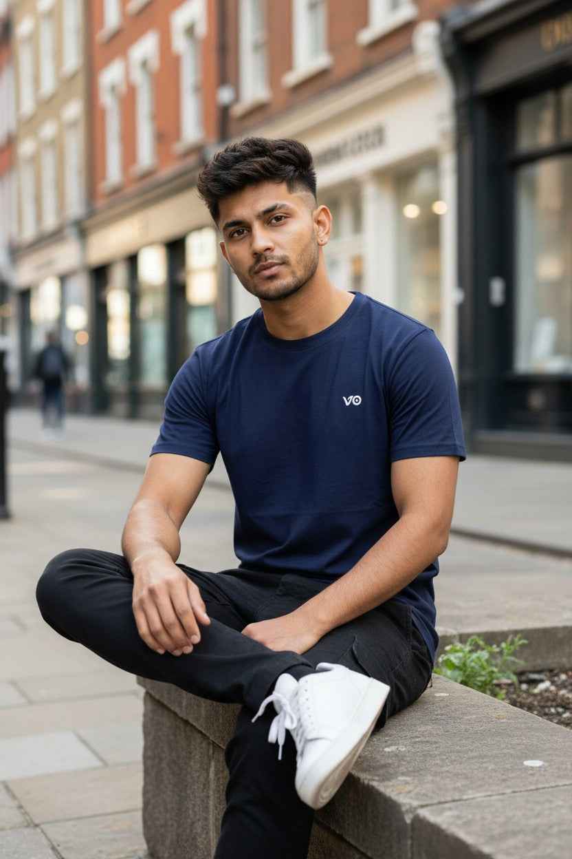 Navy Blue Classic T-Shirt | 100% Cotton Minimal Streetwear Tee – VIBON Originals - VIBON Originals
