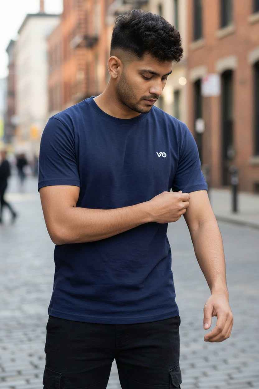 Navy Blue Classic T-Shirt | 100% Cotton Minimal Streetwear Tee – VIBON Originals - VIBON Originals