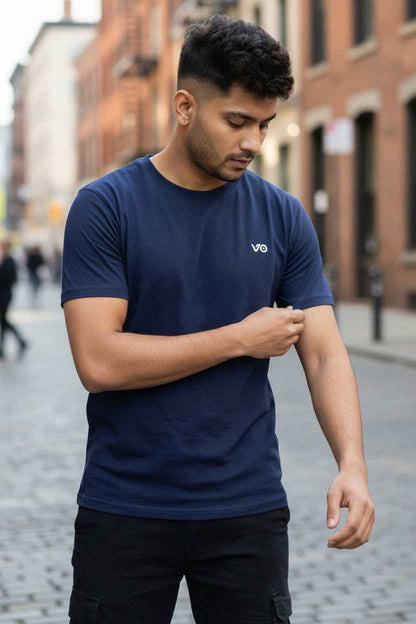 Navy Blue Classic T-Shirt | 100% Cotton Minimal Streetwear Tee – VIBON Originals - VIBON Originals