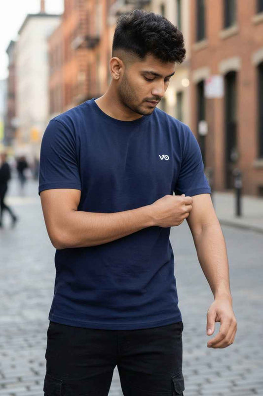 Navy Blue Classic T-Shirt | 100% Cotton Minimal Streetwear Tee – VIBON Originals - VIBON Originals